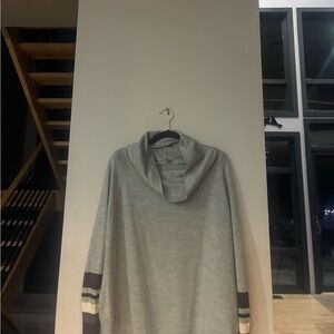 Smartwool Gray Cowl Neck Batwing  Sweater with Striped Sleeves